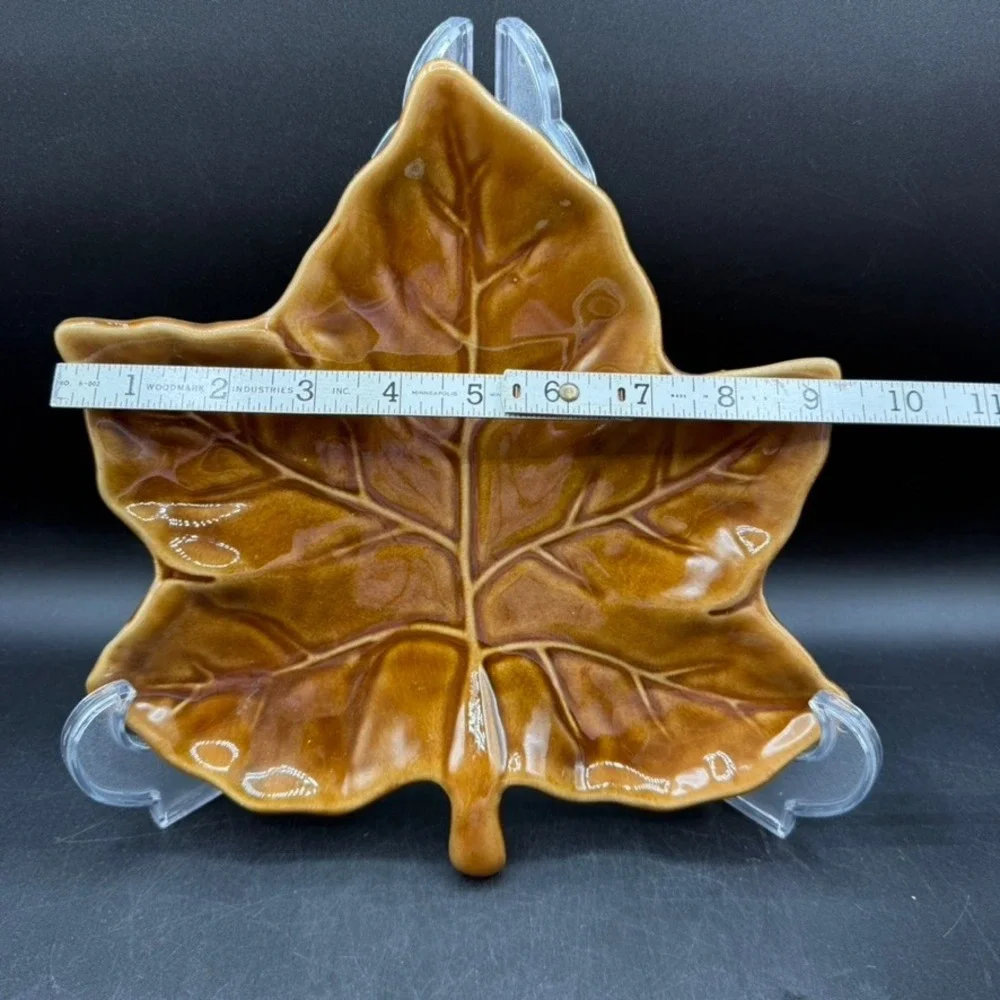 Pottery Barn Harvest Leaf Appetizer Plates Set of 4 Brown Ceramic Autumn Fall